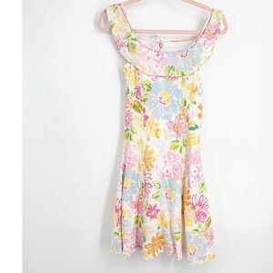 Ralph Lauren Floral Ruffle Off Shoulder Dress Size 12 Cotton